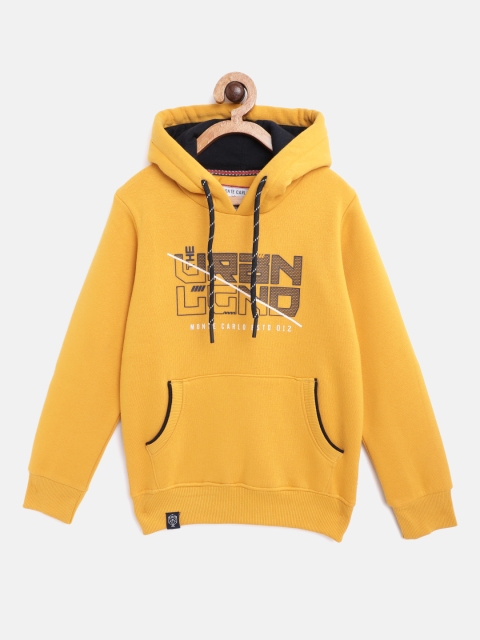 

Monte Carlo Boys Mustard Yellow Printed Hooded Sweatshirt
