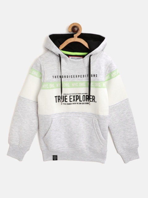 

Monte Carlo Boys Grey Melange & Off-White Printed Hooded Sweatshirt