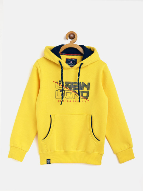 

Monte Carlo Boys Yellow & Navy Printed Hooded Sweatshirt