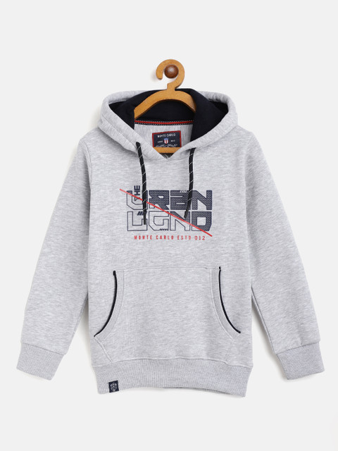 

Monte Carlo Boys Grey Melange & Navy Printed Hooded Sweatshirt