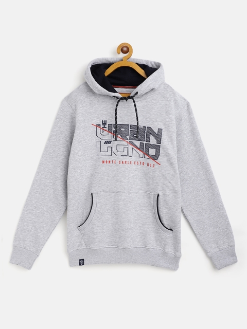 

Monte Carlo Boys Grey Melange & Navy Blue Printed Hooded Sweatshirt