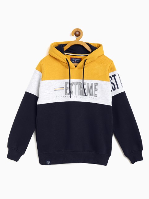 

Monte Carlo Boys Mustard Yellow & Grey Melange Printed Hooded Sweatshirt