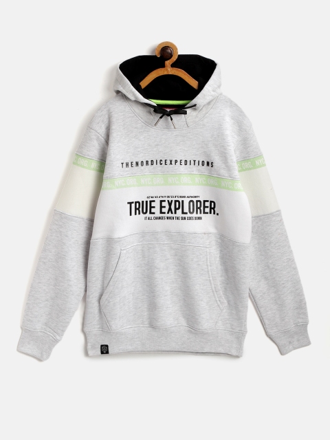 

Monte Carlo Boys Grey Melange & White Printed Hooded Sweatshirt