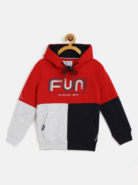 

Monte Carlo Boys Maroon & Navy Blue Colourblocked Hooded Sweatshirt