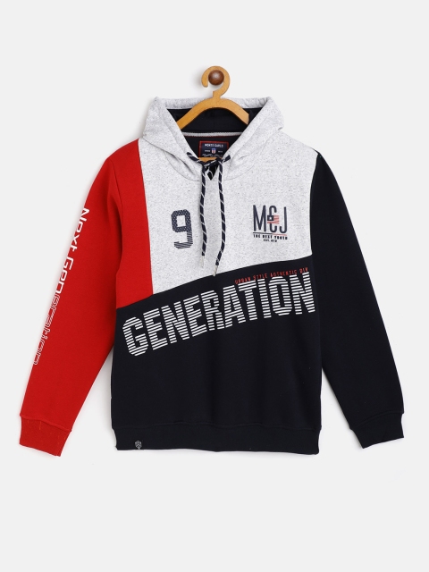 

Monte Carlo Boys Grey Melange & Navy Blue Colourblocked Hooded Sweatshirt