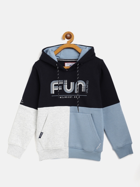 

Monte Carlo Boys Navy Blue & Grey Melange Printed Hooded Sweatshirt