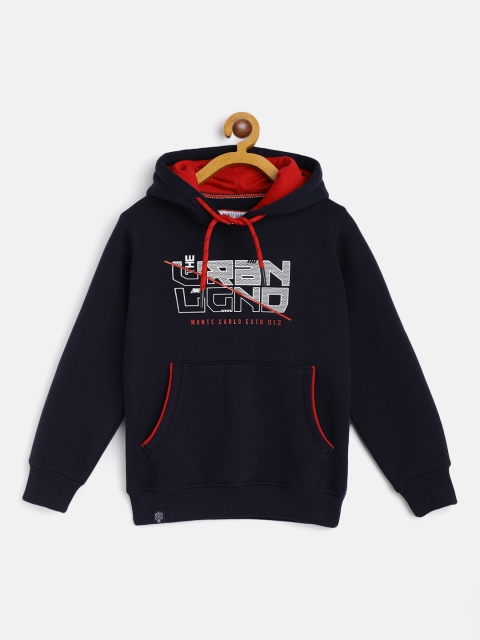 

Monte Carlo Boys Navy Blue & White Printed Hooded Sweatshirt