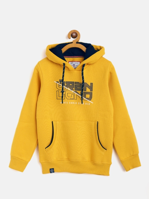 

Monte Carlo Boys Mustard Yellow & Navy Printed Hooded Sweatshirt