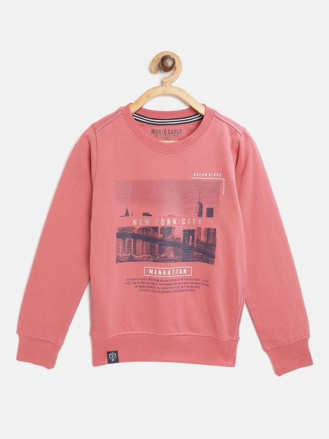 

Monte Carlo Boys Pink & Navy Blue Graphic Rubber Print Cotton Sweatshirt