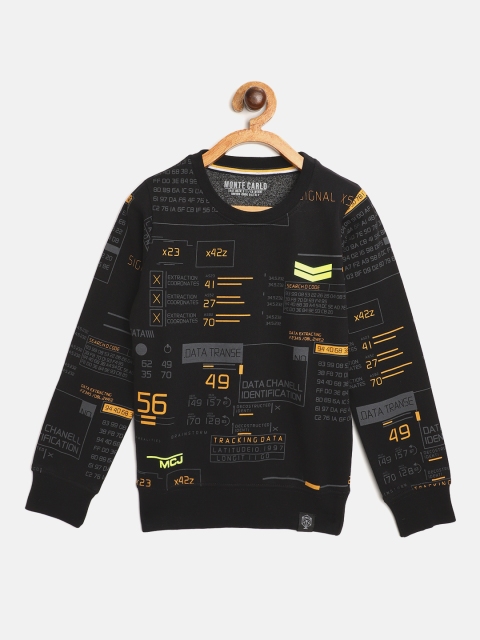 

Monte Carlo Boys Black & Mustard Yellow Typography Print Pure Cotton Sweatshirt