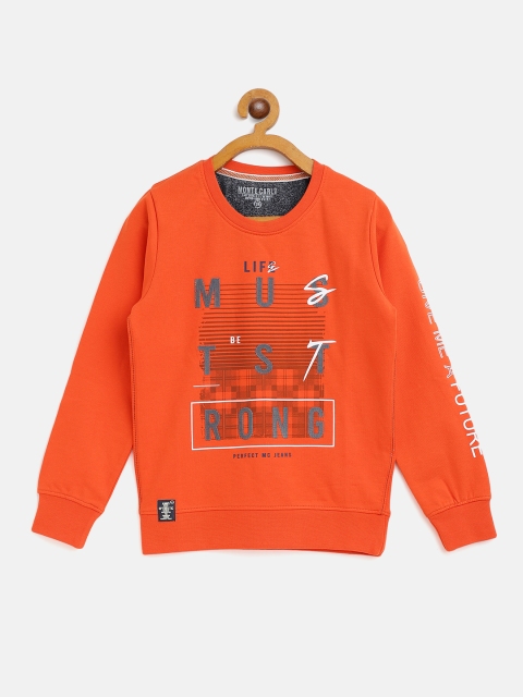 

Monte Carlo Boys Orange & Navy Blue Typography Rubber Print Pure Cotton Sweatshirt