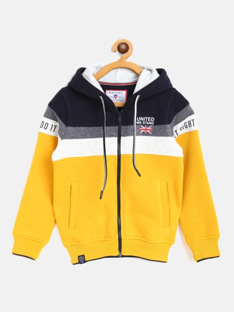 

Monte Carlo Boys Yellow & Navy Blue Colourblocked Hooded Sweatshirt