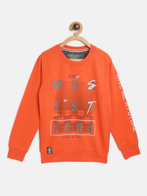 

Monte Carlo Boys Orange & Grey Typography Rubber Print Pure Cotton Sweatshirt