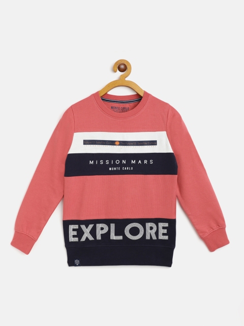 

Monte Carlo Boys Coral Pink & Navy Blue Pure Cotton Printed Sweatshirt