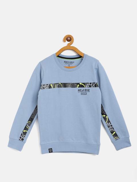 

Monte Carlo Boys Blue Pure Cotton Solid Sweatshirt with Printed Detail