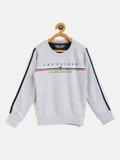 

Monte Carlo Boys Grey Melange Cotton Printed Sweatshirt