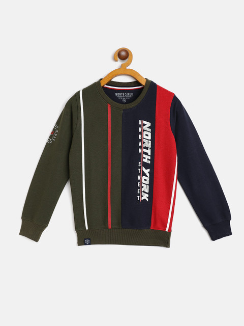 

Monte Carlo Boys Olive Green & Navy Blue Cotton Striped Sweatshirt