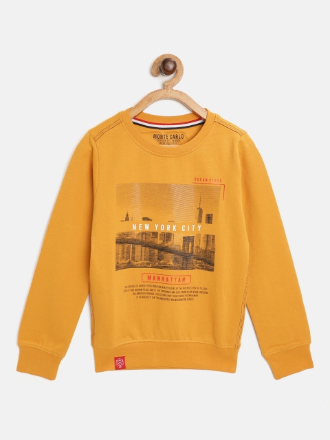 

Monte Carlo Boys Mustard Yellow & Black Graphic Rubber Print Cotton Sweatshirt