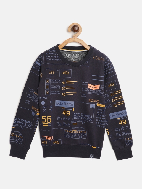 

Monte Carlo Boys Navy Blue & Mustard Yellow Alphanumeric Print Cotton Sweatshirt