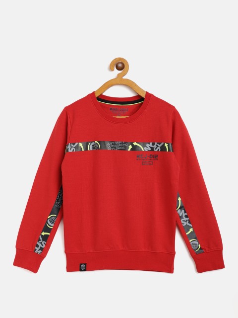 

Monte Carlo Boys Red Pure Cotton Solid Sweatshirt with Printed Detail