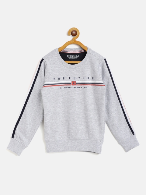 

Monte Carlo Boys Grey Melange & White Typography Print Pure Cotton Sweatshirt