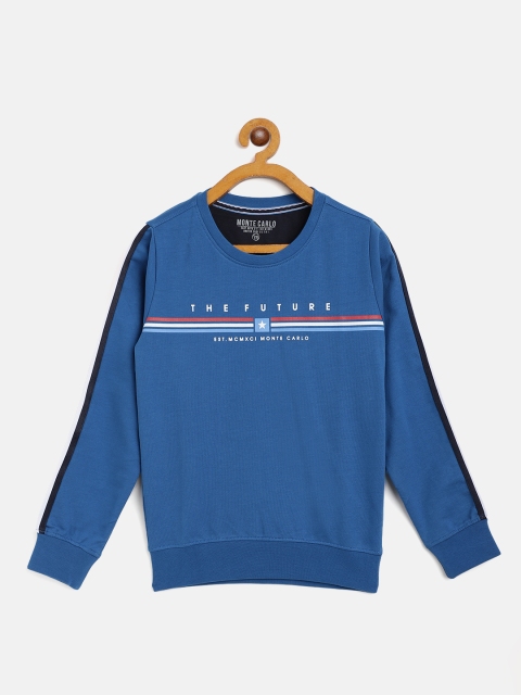 

Monte Carlo Boys Blue Pure Cotton Solid Sweatshirt with Printed Detail
