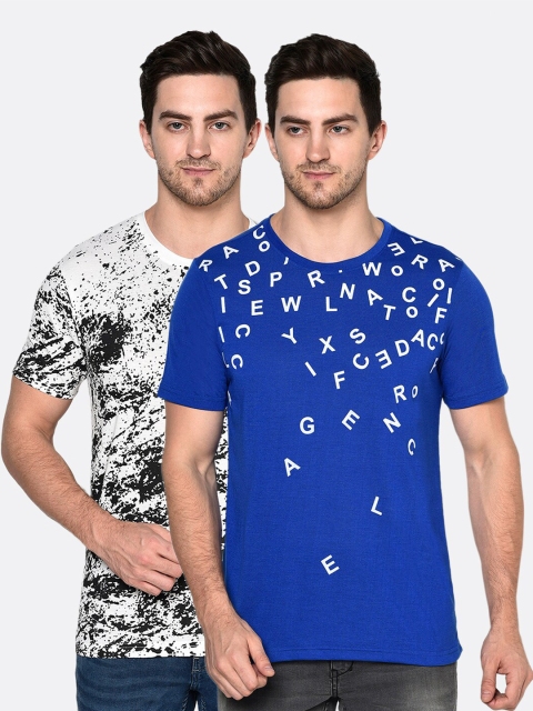 

ELEGANCE Men Pack Of 2 Blue & White Printed T-shirt