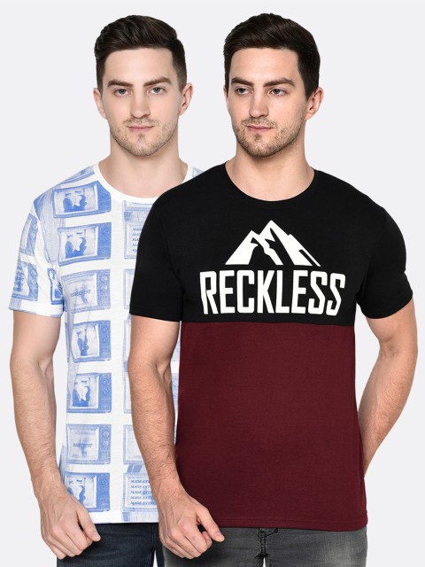 

ELEGANCE Men Pack Of 2 Printed T-shirt, Maroon