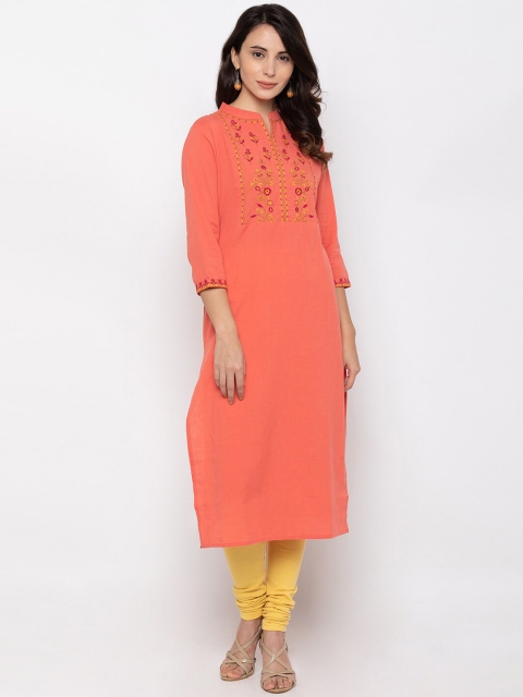 

ZOLA Women Peach-Coloured Embroidered Kurta