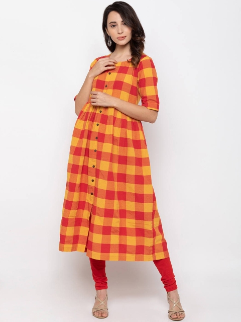 

ZOLA Women Red & Yellow Checked Kurta