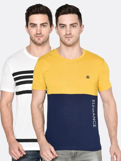 

ELEGANCE Men Yellow & White Pack of 2 T-shirts
