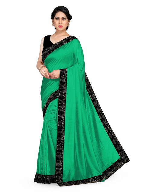 

KALINI Green & Black Stones Embellished Silk Blend Saree