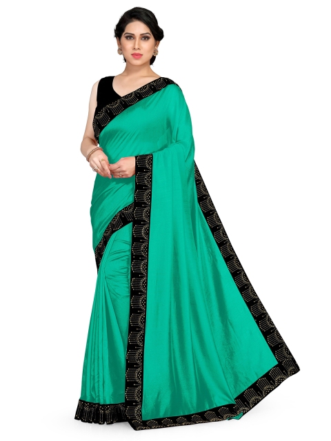 

KALINI Turquoise Blue & Black Beads & Stones Vichitra Silk Saree