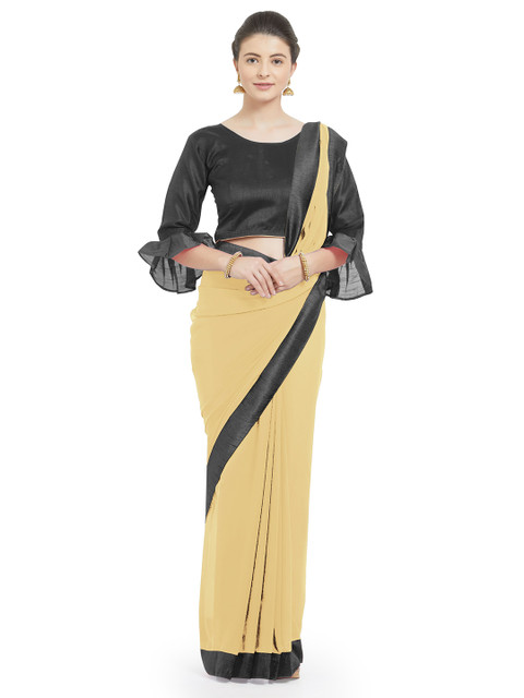 

KALINI Beige & Black Poly Georgette Saree