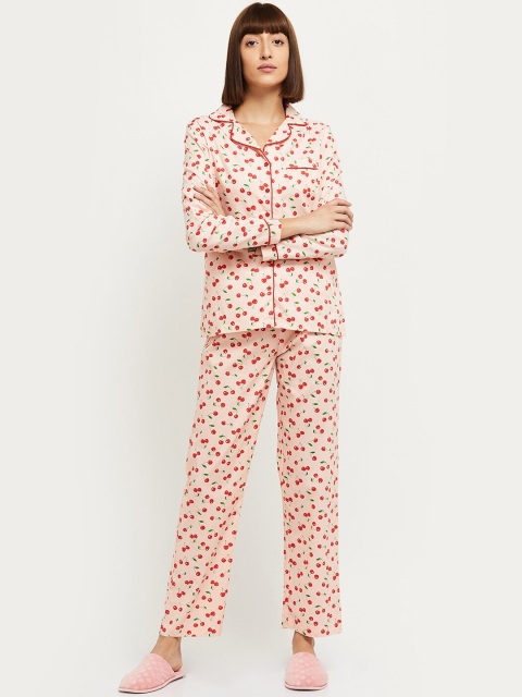 

max Women Peach conversational Print Night suit