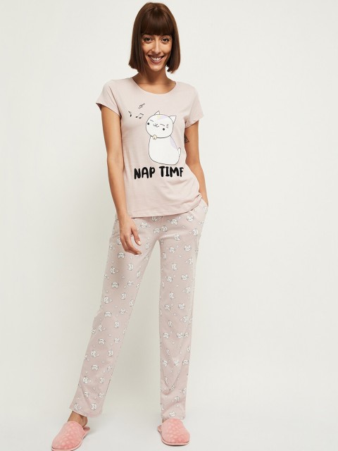 

Max Women Peach & White Printed Pure Cotton Night Suit