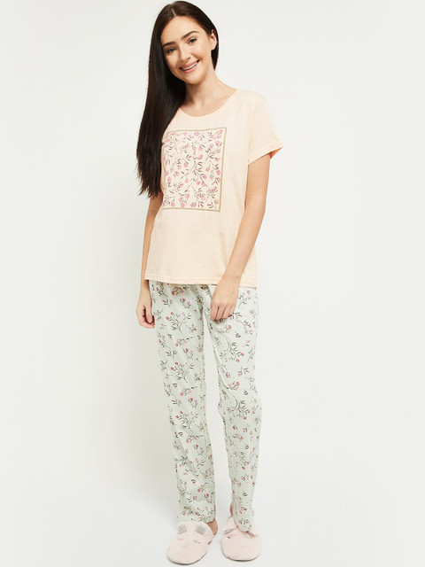 

Max Women Peach & Green Printed Night suit