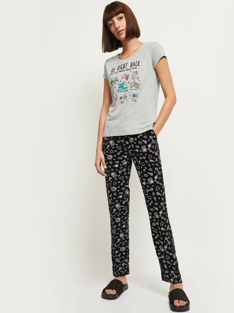 

max Women Grey & Black Conversational Print Night suit