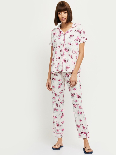 

max Women Pink & White Floral Print Night Suit