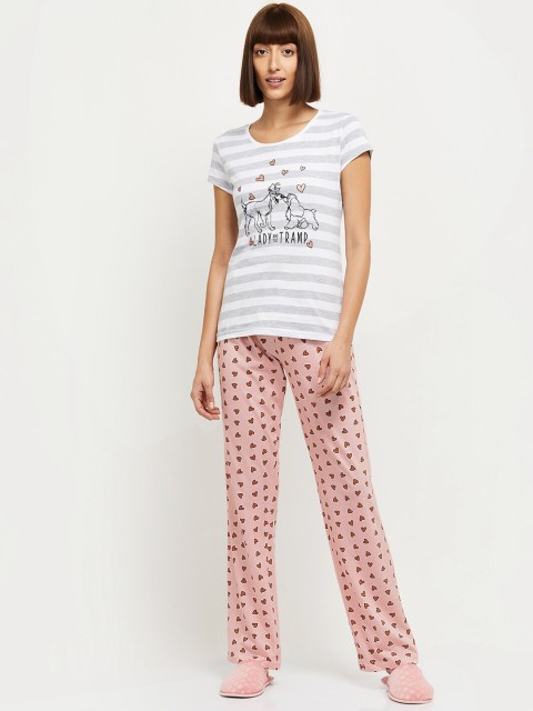 

max Women Grey and peach Conversational print Night suit