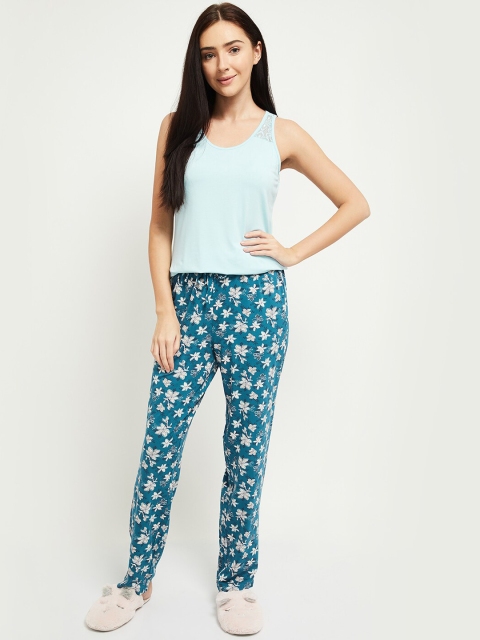 

Max Women White & Turquoise Blue Printed Night suit