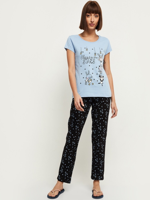 

max Women Blue & Black Graphic Printed Night Suit