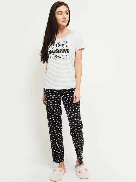 

max Women Grey & Black Printed Night suit