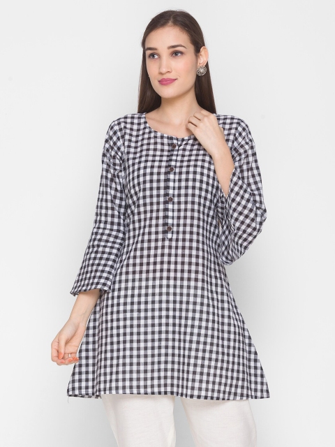 

TANKHI Black & White Checked Pure Cotton Kurti