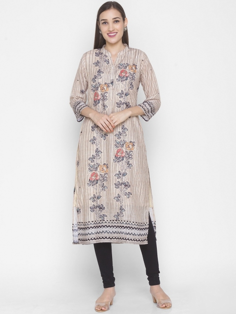 

TANKHI Women Beige Floral Embroidered Kurta