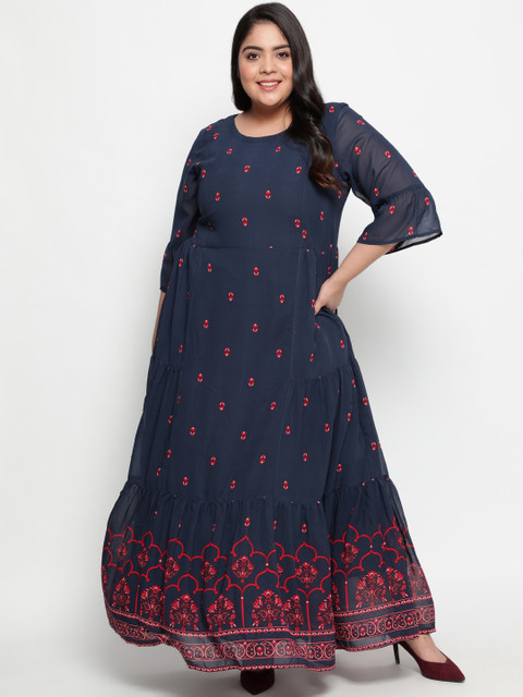 

Amydus Navy Blue Floral Georgette Maxi Dress