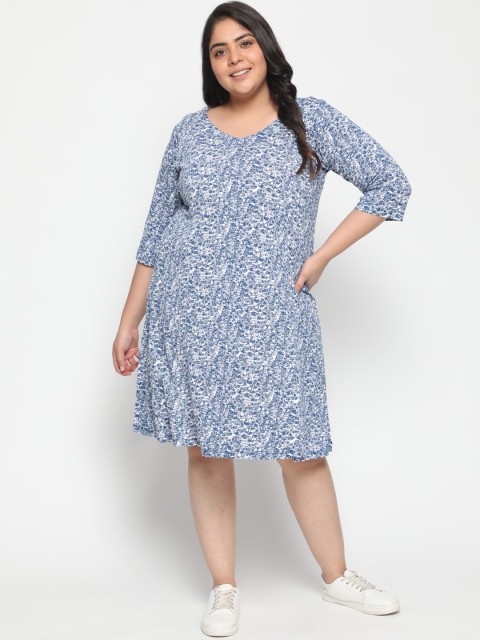 

Amydus Women Blue and White Graphic Printed A-Line Dress