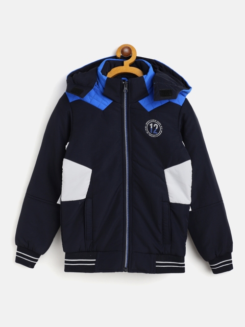 

Monte Carlo Boys Navy Blue & White Colourblocked Bomber Jacket with Detachable Hood