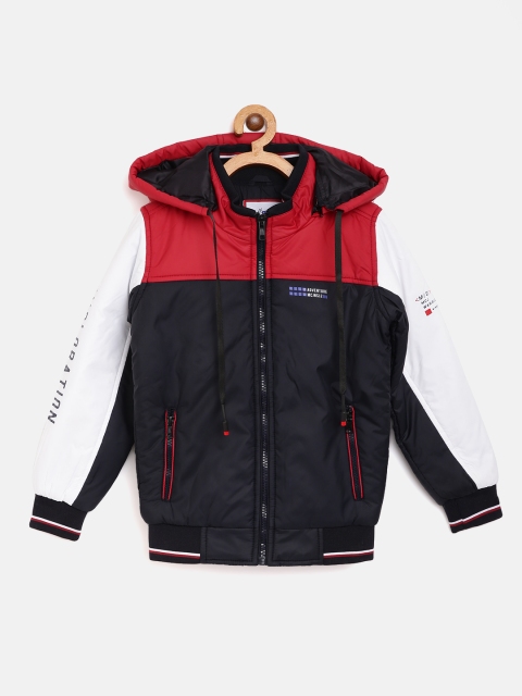 

Monte Carlo Boys Black & Maroon Colourblocked Hooded Bomber Jacket