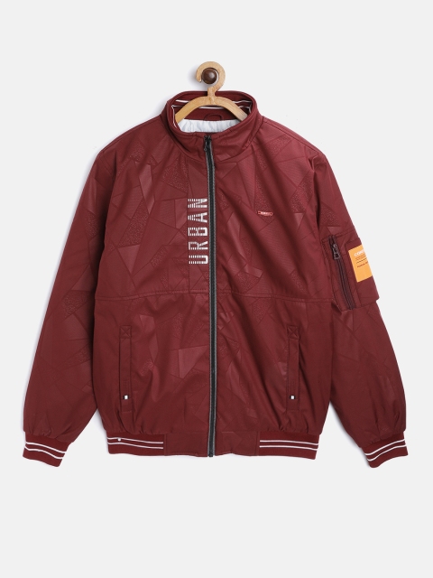 

Monte Carlo Boys Maroon Geometric Print Bomber Jacket